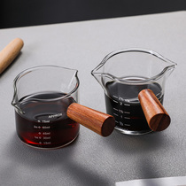 Wooden handle glass small milk cup Espresso glass Scale measuring cup Double mouth sharing pot Latte cup Mini milk tank
