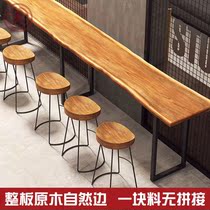 Balcony bar table window integrated solid wood household iron wall long table bar milk tea shop high table