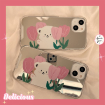 ins cute little bear tulip mirror applicable iPhone13promax apple 11 phone shell 12 silicone xs female xr new xsmax anti-fall 7 protective sheath 8pl