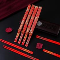 Wedding Supplies Festive Red Bamboo Wood Chopsticks Creative Dragon Pinewood Brocade Brocade Pair of Wedding Back to the Great All