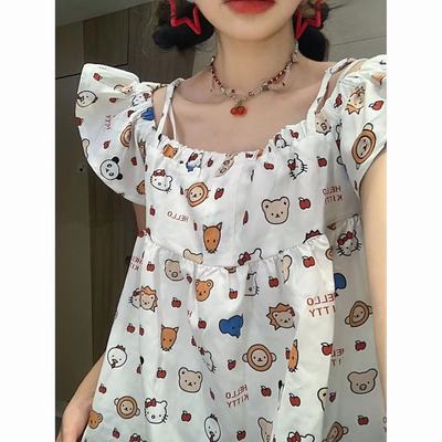 taobao agent Summer Japanese soft cute truffle top, open shoulders, lifting effect, with short sleeve