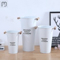 White Fields Garden Wind Iron Art Flowers Bucket Florist Waterproof Flower Arrangement Bucket Livingroom Decoration Thickening Awakened sheet Tin Barrel Furnishing