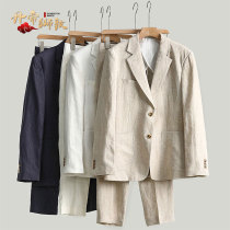 Dondston high-end 100 percent linen suit suit men Spring and Autumn middle-aged business casual linen blazer