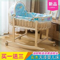 Basket portable West rattan Wicker sleeping basket car crib baby blue belt on new newborn Cradle Baby