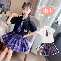 jk uniform summer primary school student rabbit suit Summer childrens 12-year-old girl sewing skirt genuine short-sleeved grid skirt college style