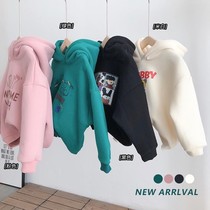 Chen Dashu L Ma Korean children 2021 Winter cartoon plus velvet hooded sweater fashion casual personality print double layer