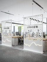 Office screen partition background image Wall company entry door front desk bezel card holder desk iron art