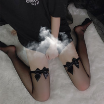 Japanese sexy cute bow thin leg jk socks students over the knee long tube meat black stockings sentiment female summer thin model