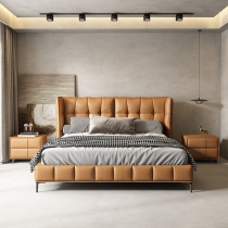 Italian minimalist leather bed light luxury modern simple Master Bedroom 1 8 meters Nordic designer small apartment double leather bed