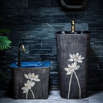 Post-column washbasin outdoor ceramic Balcony Wash Basin Retro Outdoor Floor-Style Washbasin Patio Pool Patio Pool