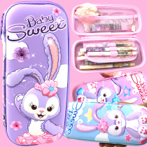 3D Star Dereveal Pen Bag Elementary School Students High Face Value Pencil Case Girls Cute Fairy Gas Mesh Red Large Capacity Children Multiple Layers Cashier Bags Kindergarten Anti-Fall Creative Cartoon Small Rabbit Printed Lead Pencil Case