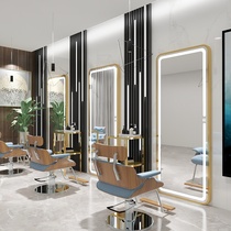 Net red hairdressing mirror table single-sided hair cutting mirror with lamp can be hung wall hair salon special ironing area barber shop floor mirror