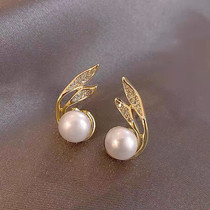 Exquisite small pearl earrings female sterling silver cold wind Korean temperament Net red design sense high-grade atmospheric earrings