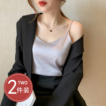 Satin French little satin female Autumn New wear silk vest suit with sleeveless base shirt jacket