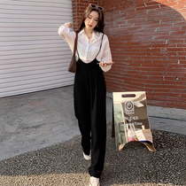 Strap pants women spring and summer loose straight high waist drape thin ice silk wide leg pants 170 tall mopping trousers