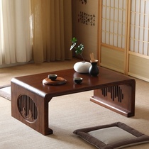 Floating window sill small coffee table small size creative solid wood small apartment Net red light luxury old-fashioned Kang table Elm ancient style table