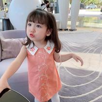 Chen Dashuo L mother custom childrens clothing baby red vest dress cat embroidery Summer Girl little sleeveless