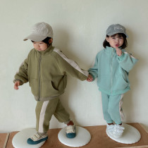 Childrens sweatshirt gushed thickened boy suit outside wearing Korean version casual girl sports Two sets of ocean gas double tide