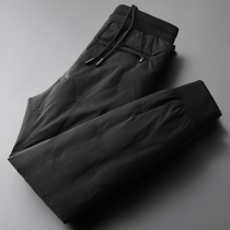 Light luxury winter warm cold down pants men wear thick slim elastic waist Crown embroidery toe pants