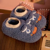 Cotton slippers female winter cute cartoon student dormitory plush home warm all inclusive heel waterproof non-slip cotton shoes male Winter