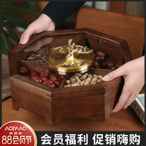 New Chinese living room solid wood nut tray with lid household candy fruit coffee table grid storage box melon seeds dried fruit box