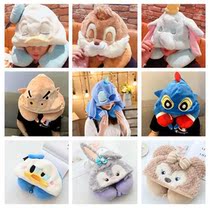 Cartoon cute hooded U-shaped neck pillow Plane portable hooded u-shaped pillow Travel office dormitory nap neck pillow