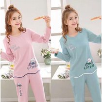 (Top + pants) long sleeve womens pajamas womens loungewear set Korean version of spring and autumn ladies round neck cartoon