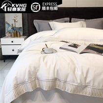 KVHG European light luxury 120 long staple cotton four-piece cotton cotton cotton embroidery pure white high-end hotel bedding
