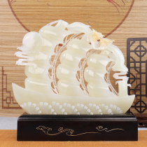 Natural Jade smooth sailing boat ornaments living room porch Chinese home decoration office housewarming new home gifts