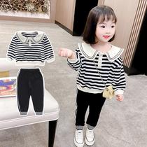 Girls Leisure Set Autumn 2021 New Childrens Autumn Korean version of foreign-style female baby spring and autumn two-piece tide