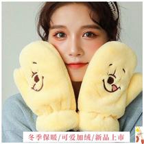 Gloves womens winter warm Korean version of cute halter neck womens cycling velvet thickened student mens gloves winter