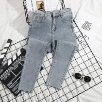  Hong Kong high-waisted jeans womens nine points 2021 autumn new Korean version of thin feet tight pencil super fire first love pants