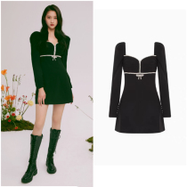 Self portrait Guan Xiaotong with crystal diamond bow small black dress SP vintage dress