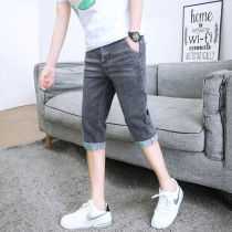 Summer stretch three-point jeans mens Korean slim-fit small feet pants trend mens pants boys casual shorts