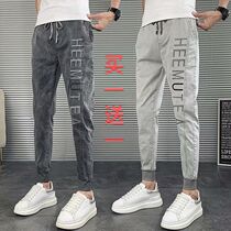 Spirit boy pants mens elastic waist small feet casual jeans elastic leggings mens cropped pants trend mens pants
