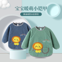 Teddy velvet childrens coat mens baby autumn and winter clothes female baby eat anti-dressing waterproof anti-dirty large size bib