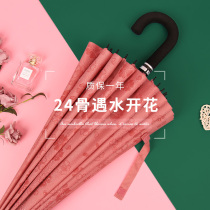 24 bone encounter with water blooming long handle umbrella male and female solid large size high face value ins anti-wind straight bending handle double umbrella