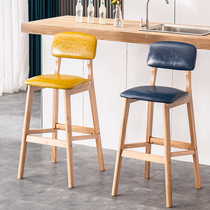 Solid wood backrest bar chair home Modern simple light luxury high chair Nordic American bar cashier bar stool