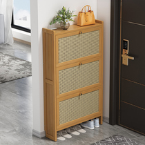 Shoe cabinet ultra-thin door shoe shelf solid wood home extremely narrow porch integrated large-capacity tipping bucket against the wall for home storage