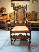 Jianfengtang} Medieval furniture chair Baroque style Western antique furniture first layer cowhide armchair