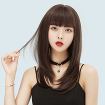 Wig female hair straight hair collarbone head set simulation human hair natural round face medium hair full head long hair long hair