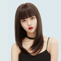 Wig female long hair straight hair collarbone headgear simulation human hair natural round face long hair full head long hair