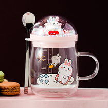 Milk cup Childrens scale glass Straw mug with lid spoon Microwave heating Breakfast drink Milk cup