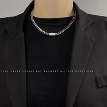 European and American ins tide brand hip hop necklace mens and womens short plain ring Stainless steel fashion personality clavicle chain bracelet