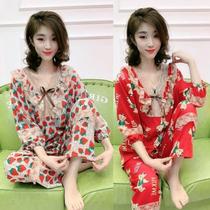 Spring new pajamas womens suit eight-point sleeve cotton silk comfortable Korean version of thin cover meat lace loose home wear