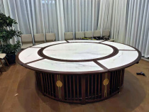New Chinese Electric Big Round Table Hotel Dining Table And Chairs Combination Hotel 15 People Marble Hotpot Table Walnuts Wood