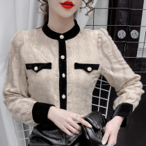 Fashion Contrast color lace bottoming shirt Women spring and autumn 2021 New slim foreign style high-end chiffon coat tide