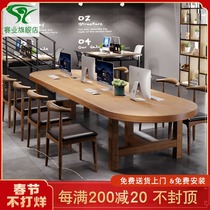Industrial Oval Solid Wood Conference Table Nordic Long Table Log Long Table Negotiation Training Computer Office Tables and Chairs