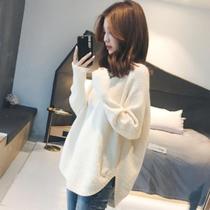 Very fairy lazy wind waitmore pullover sweater women loose knitted top sleeve winter thick V neck