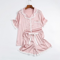 Ice silk pajamas womens summer short sleeve thin sexy two-piece suit Korean version plus size plus fat home clothes can be worn outside